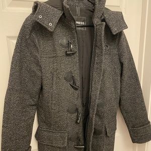 Express Men Wool Duffle Coat with Zip and Toggle Closure - Charcoal Grey Small